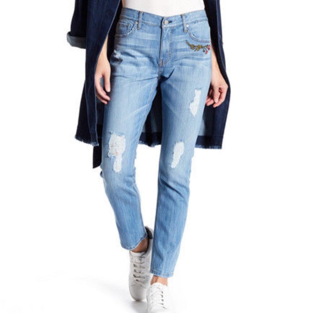 Ei8ht Dreams Floral Embroidered Distressed Slim Straight Denim Jeans,Size28,NEW
